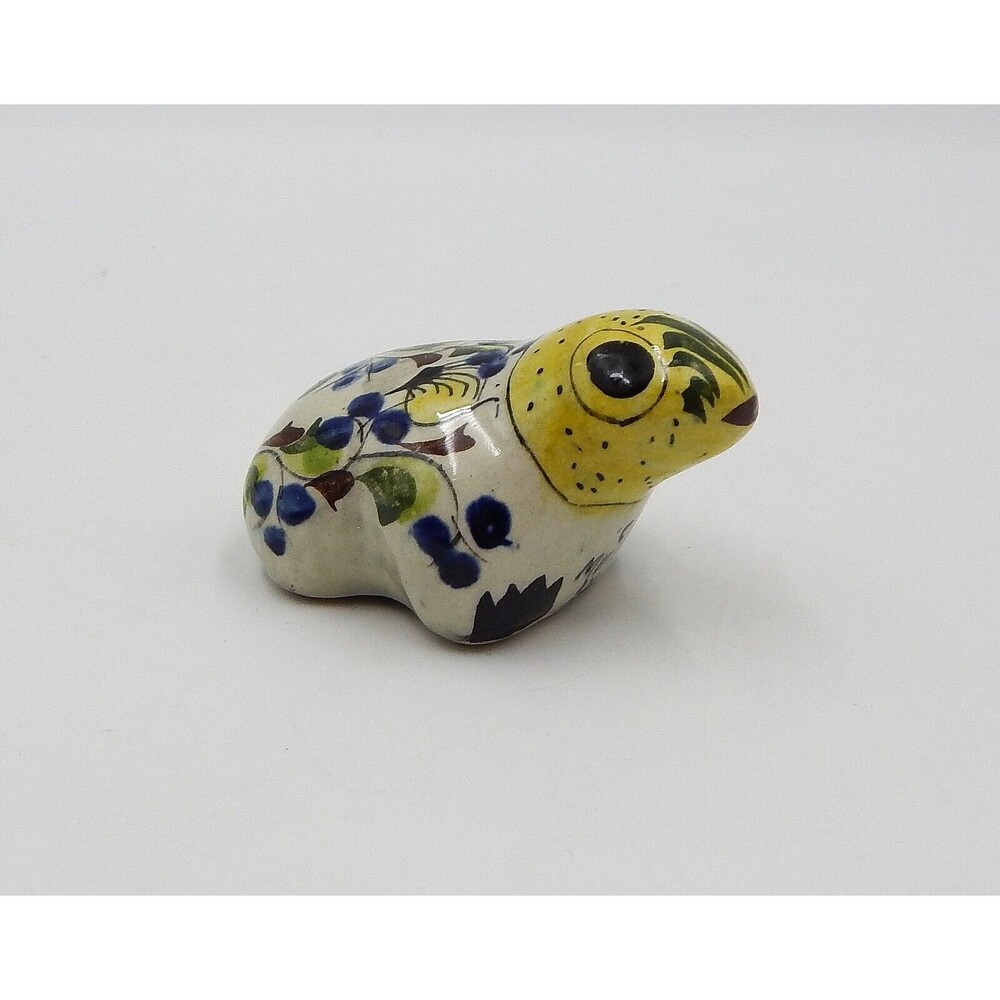 Tonala Mexican Frog Miniature Figurine Hand Painted Vintage Signed CAT 336